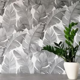 Papier peint motif botanique art déco gris et anthracite
