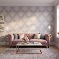 Papier peint motif floral romantique rose et gris
