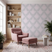 Papier peint motif floral romantique rose et gris