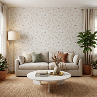 Papier peint motif floral romantique beige