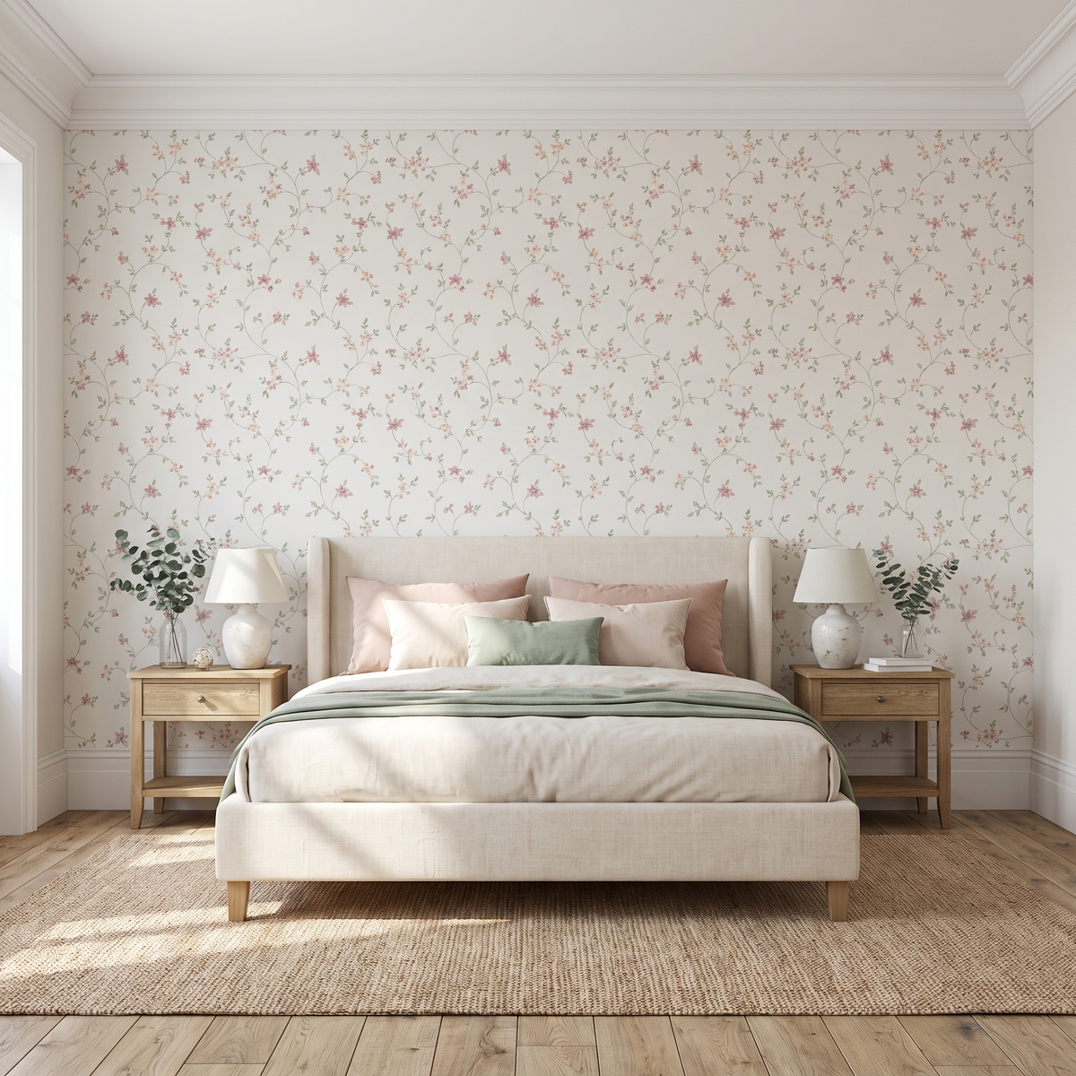 Papier peint motif floral romantique beige
