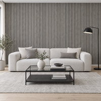 Papier peint 3D effet bois gris dans un salon moderne