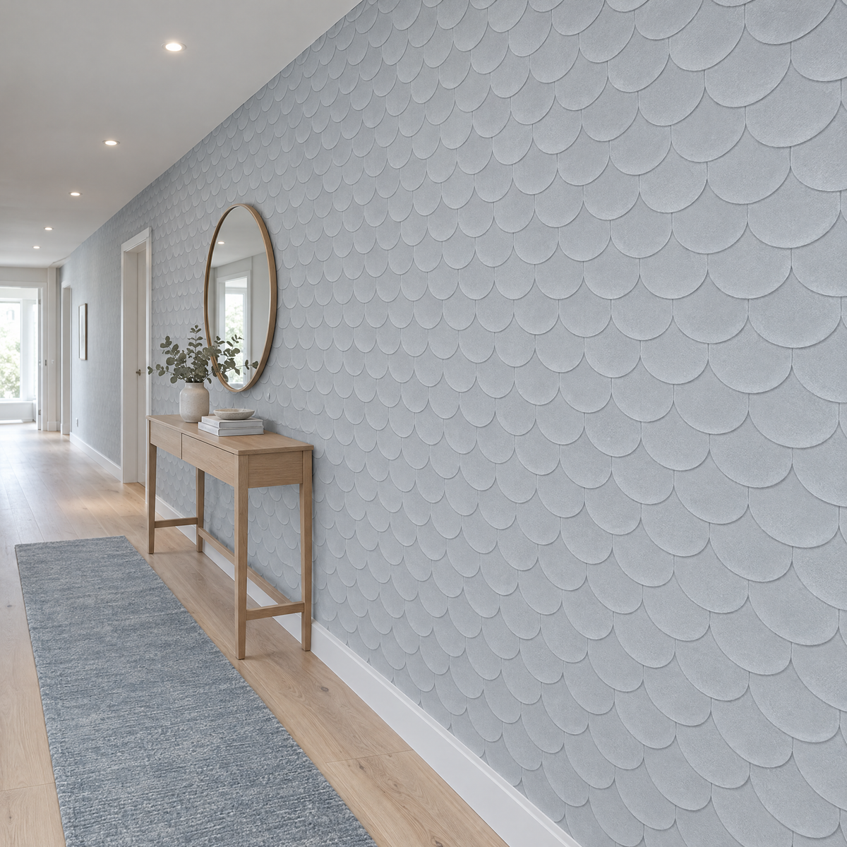 Papier peint gris écailles dans un couloir