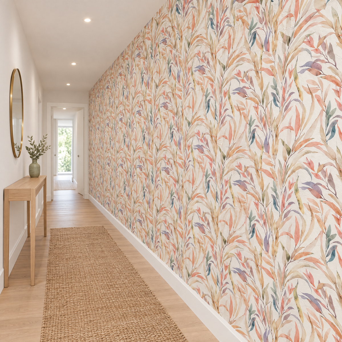 Papier peint motif graphique blanc dans un couloir