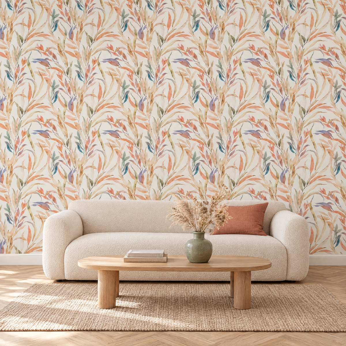 Papier peint motif graphique blanc dans un salon moderne
