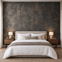 Chambre avec papier peint effet béton anthracite et cuivré