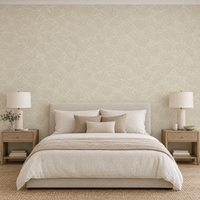 Papier peint feuilles de ginkgo beige et crème dans une chambre