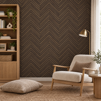 Papier peint effet parquet chevrons bois marron foncé dans un coin lecture