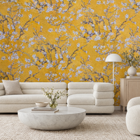 Papier peint Van Gogh Amandier en Fleur jaune dans un salon, vue de face