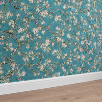 Papier peint Van Gogh Amandier en Fleur turquoise, gros plan sur la plinthe