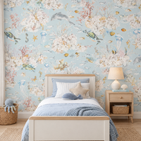 Papier peint monde marin bleu pastel dans une chambre d'enfant