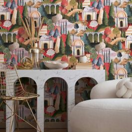 Papier peint motif graphique multicolore