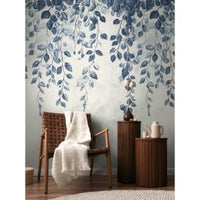 Papier peint motif botanique bleu et beige